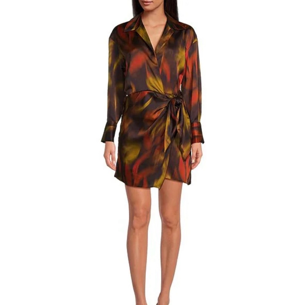 New Gianni Bini Multicolor Satin Wrap Dress. Size 4. Gorgeous